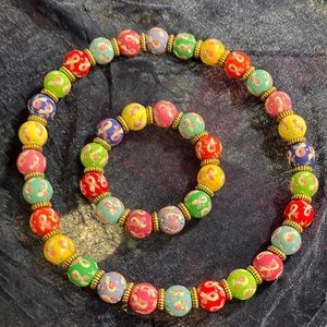 Hand painted Stretch Cancer Cures Necklace & Bracelet